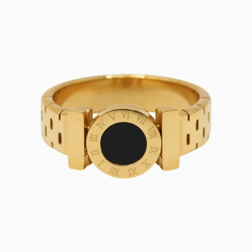 Anillo De Acero Números Romanos Dorado