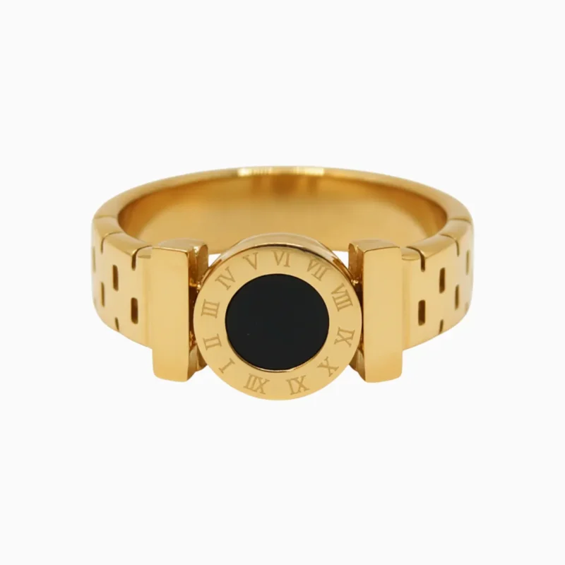 Anillo De Acero Números Romanos Dorado