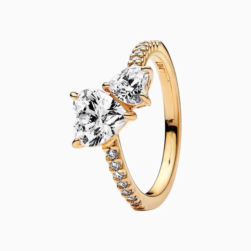 Anillo De Plata Dos Corazones Dorado