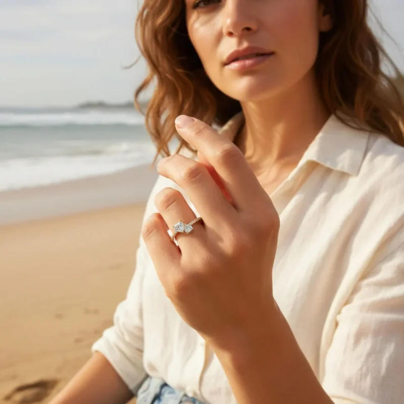 Anillo De Plata Dos Corazones Dorado