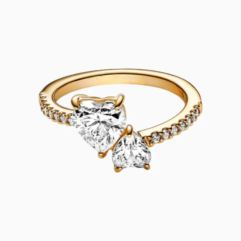 Anillo De Plata Dos Corazones Dorado