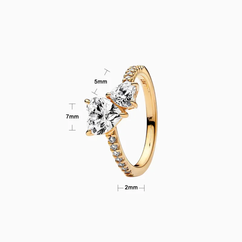 Anillo De Plata Dos Corazones Dorado