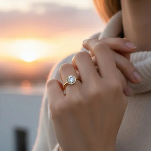 Anillo De Plata Redondo Superior Dorado