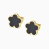 Aretes Broquel De Acero Flor 5 Hojas Negro