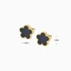 Aretes Broquel De Acero Flor 5 Hojas Negro