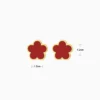 Aretes Broquel De Acero Flor 5 Hojas Rojo
