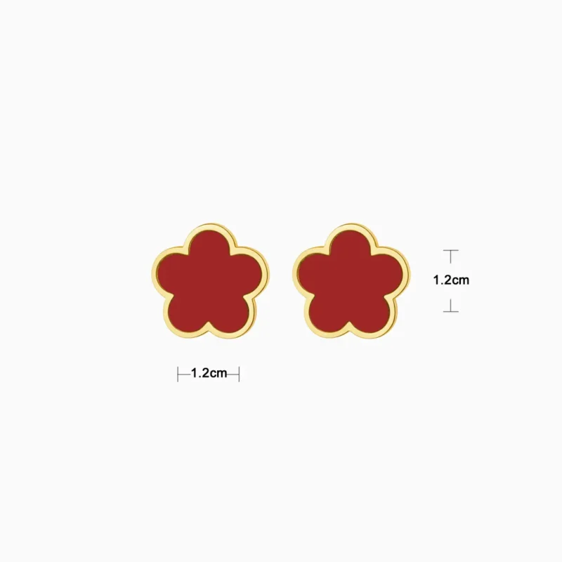 Aretes Broquel De Acero Flor 5 Hojas Rojo