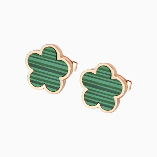 Aretes Broquel De Acero Flor 5 Hojas Verde