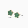Aretes Broquel De Acero Flor 5 Hojas Verde