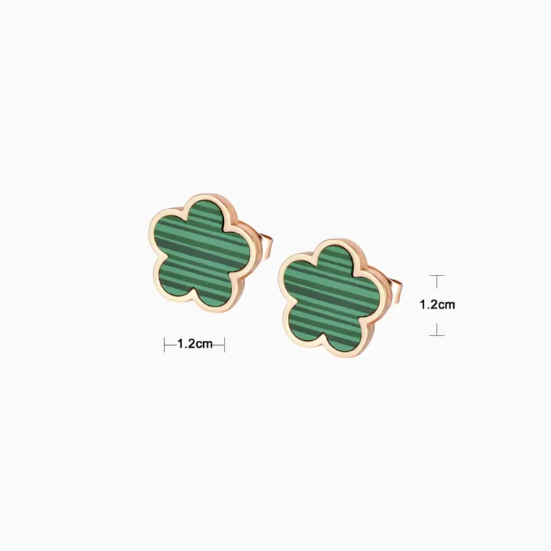 Aretes Broquel De Acero Flor 5 Hojas Verde