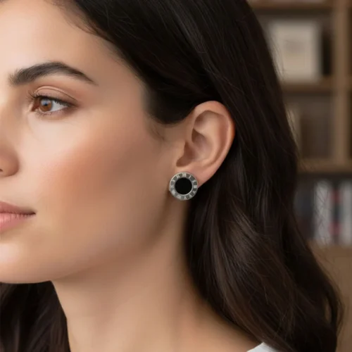 Aretes Broquel De Acero Redondo Números Romanos