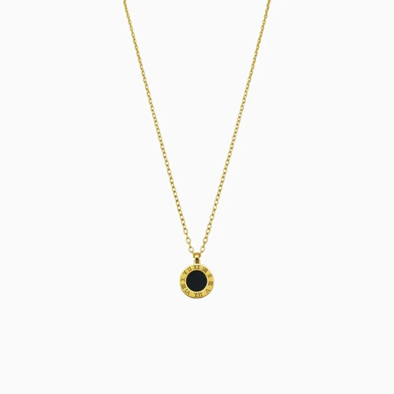 Collar De Acero Números Romanos Dorado