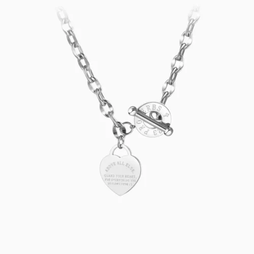 Collar De Acero Placa Estilo Corazón