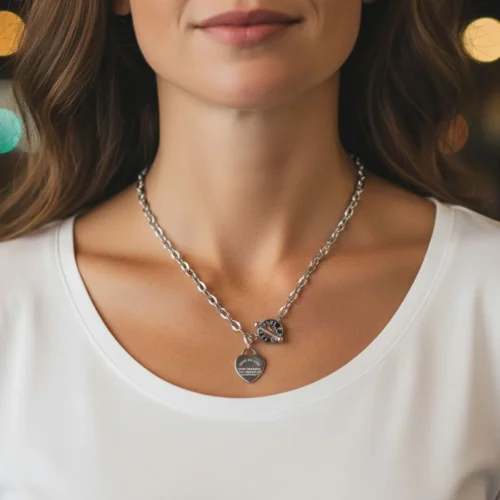 Collar De Acero Placa Estilo Corazón