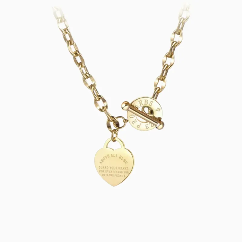 Collar De Acero Placa Estilo Corazón Dorado Collar De Acero Placa Estilo Corazón Dorado