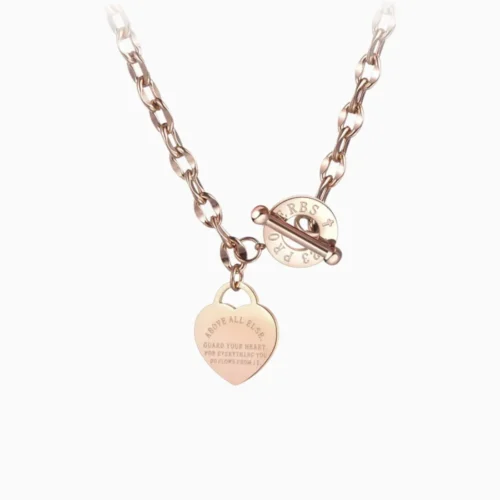 Collar De Acero Placa Estilo Corazón Rosa