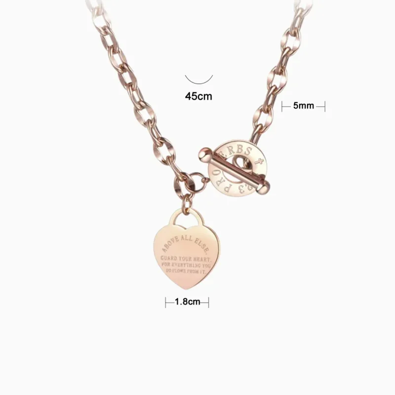 Collar De Acero Placa Estilo Corazón Rosa