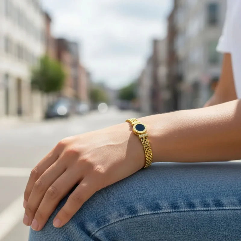 Pulsera De Acero Números Romanos Dorado