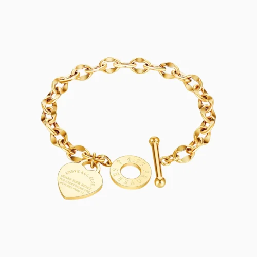 pulsera de acero placa estilo corazón dorado