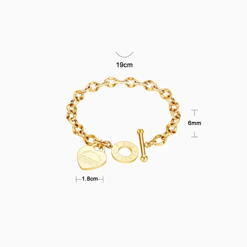 pulsera de acero placa estilo corazón dorado