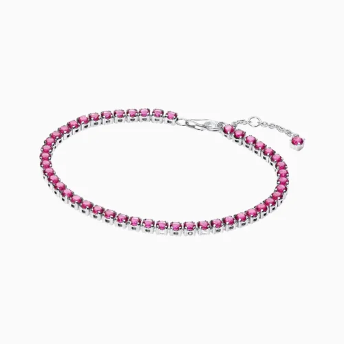 Pulsera De Plata Tenis Rosa Brillante