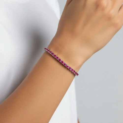 Pulsera De Plata Tenis Rosa Brillante
