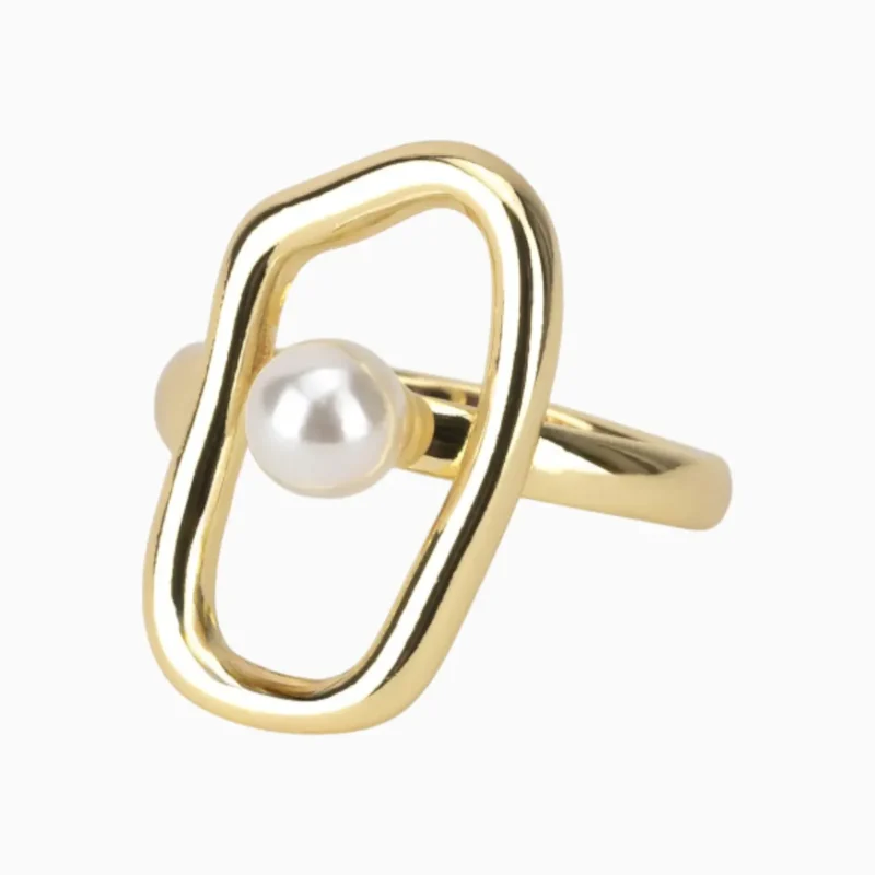 Anillo De Oro Perla Blanca Ajustable Anillo De Oro Perla Blanca Ajustable