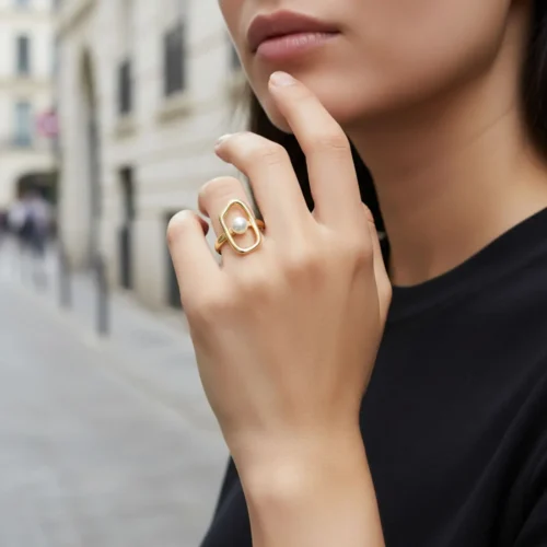 Anillo De Oro Perla Blanca Ajustable