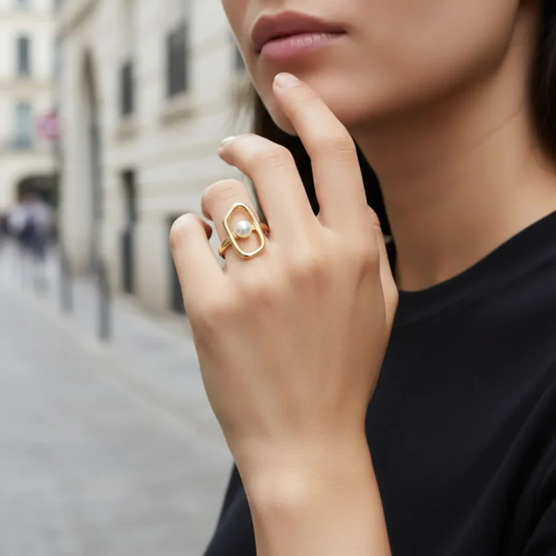 Anillo De Oro Perla Blanca Ajustable Anillo De Oro Perla Blanca Ajustable