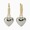 Aretes Largos De Oro Corazón Chunky