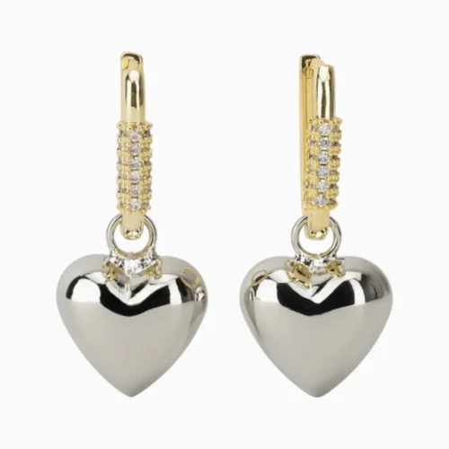 Aretes Largos De Oro Corazón Chunky