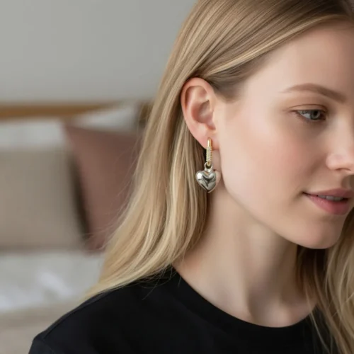 Aretes Largos De Oro Corazón Chunky