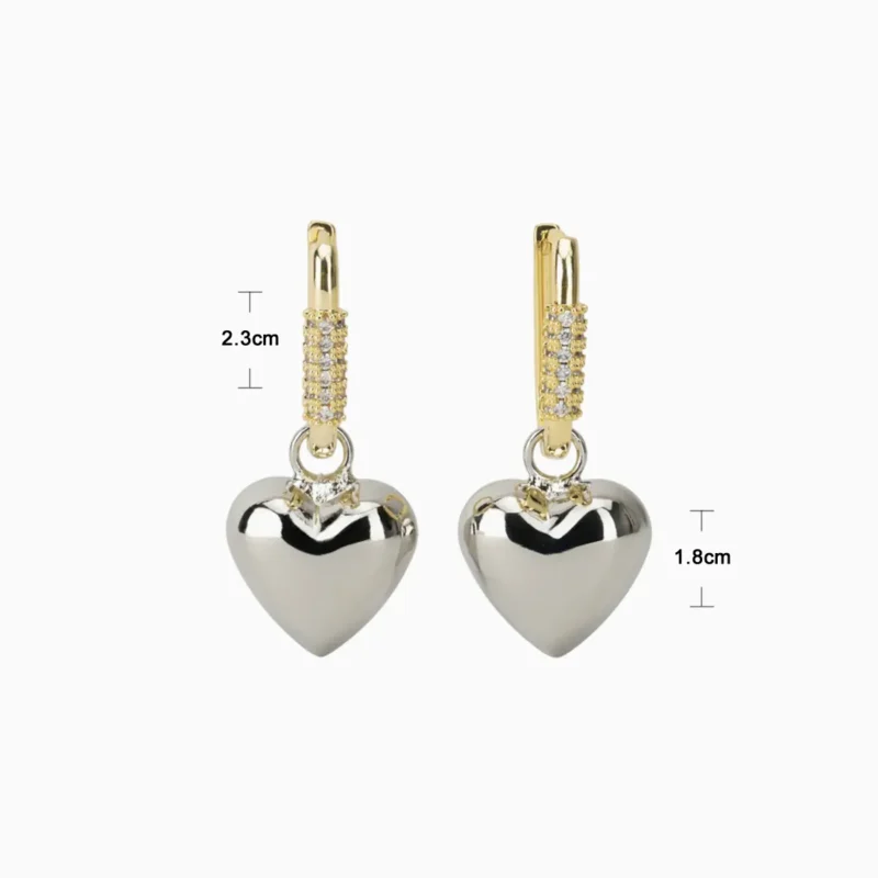 Aretes Largos De Oro Corazón Chunky