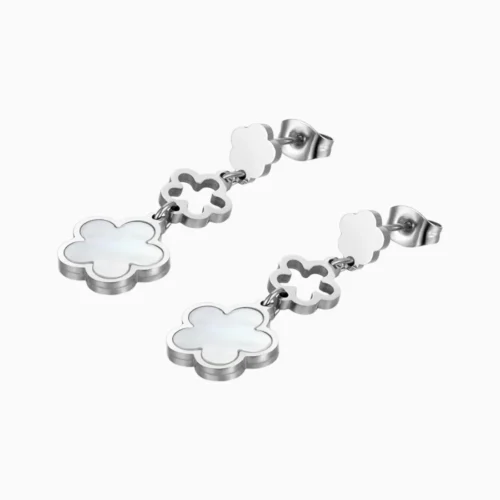 Aretes Largos De Acero Flor 5 Hojas Blanco Aretes Largos De Acero Flor 5 Hojas Blanco