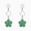 Aretes Largos De Acero Flor 5 Hojas Verde