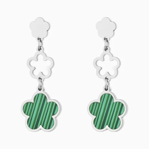 Aretes Largos De Acero Flor 5 Hojas Verde Aretes Largos De Acero Flor 5 Hojas Verde