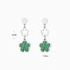 Aretes Largos De Acero Flor 5 Hojas Verde