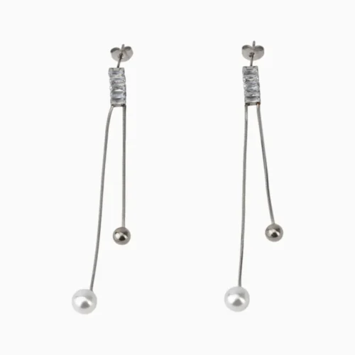 Aretes Largos De Acero Piedras Y Perla