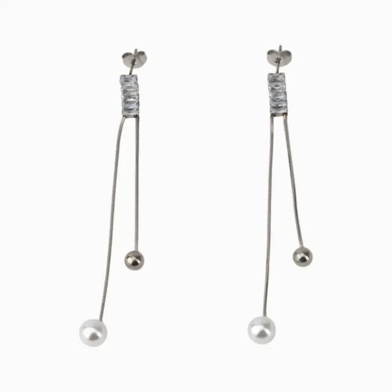 Aretes Largos De Acero Piedras Y Perla Aretes Largos De Acero Piedras Y Perla