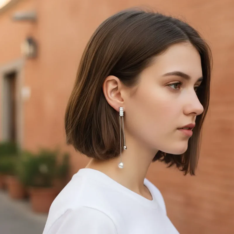 Aretes Largos De Acero Piedras Y Perla Aretes Largos De Acero Piedras Y Perla