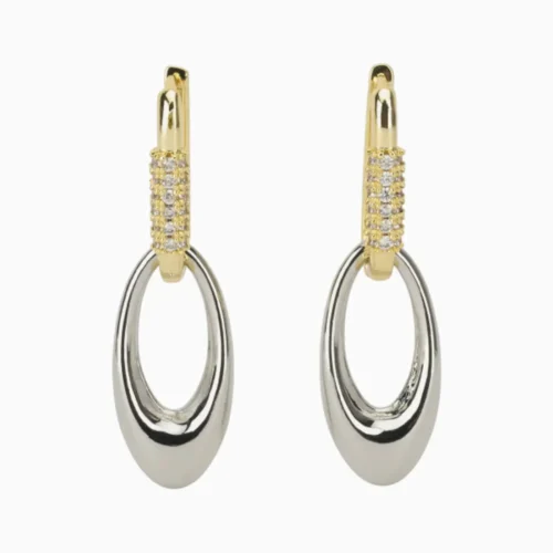 Aretes Largos De Oro Piedras Blancas