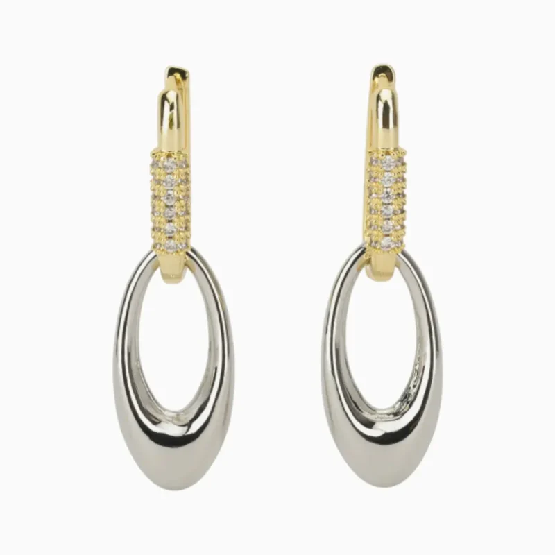 Aretes Largos De Oro Piedras Blancas