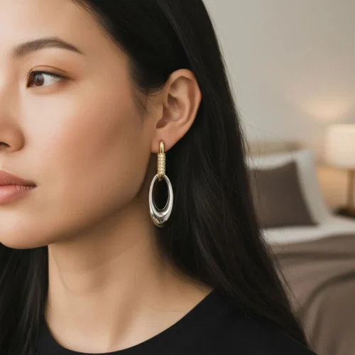 Aretes Largos De Oro Piedras Blancas