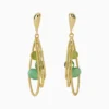 Aretes Largos De Oro Piedras Verdes