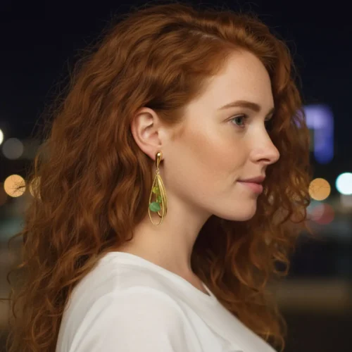 Aretes Largos De Oro Piedras Verdes