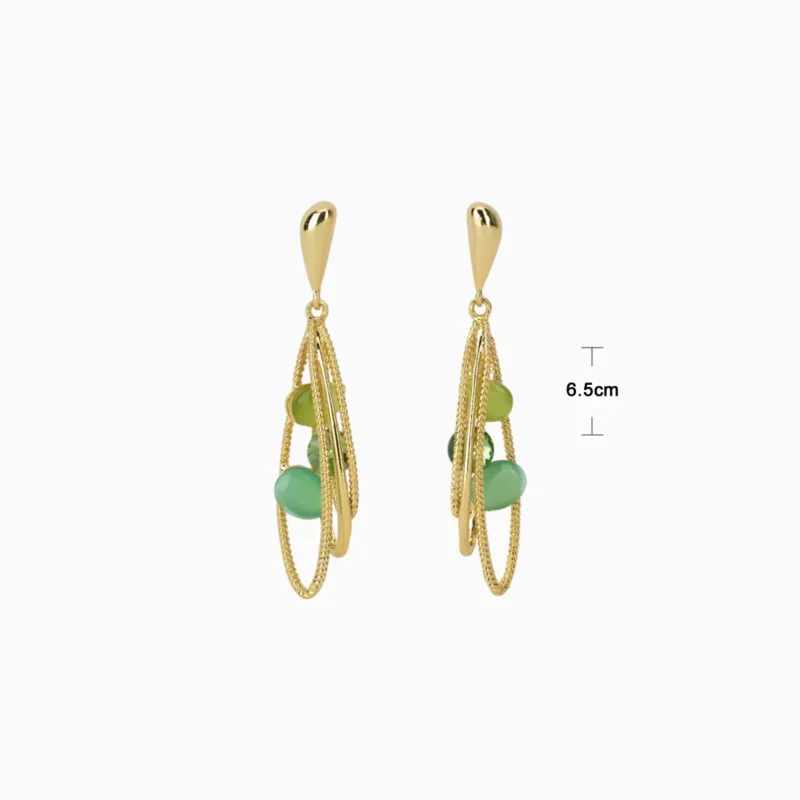 Aretes Largos De Oro Piedras Verdes
