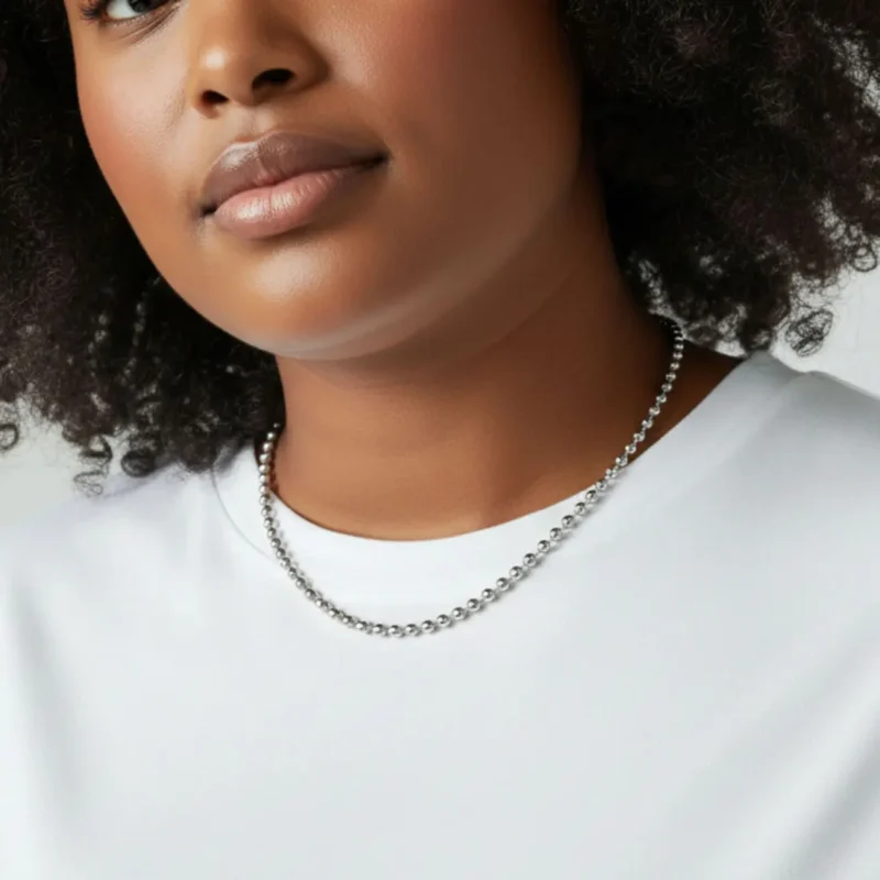 Collar De Acero Cadena Bolitas Collar De Acero Cadena Bolitas