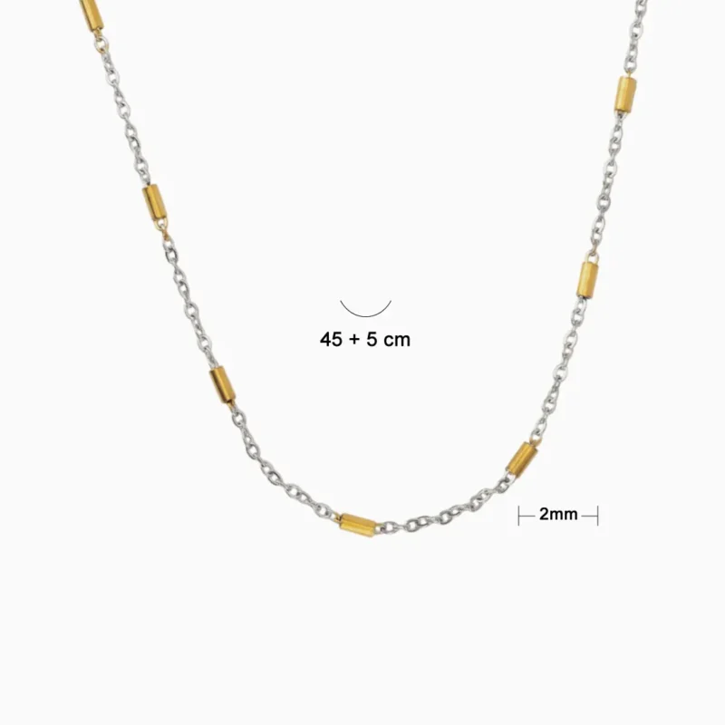 Collar De Acero Cadena Cilindros Dorados
