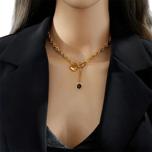 Collar De Acero Corazón Y Piedra