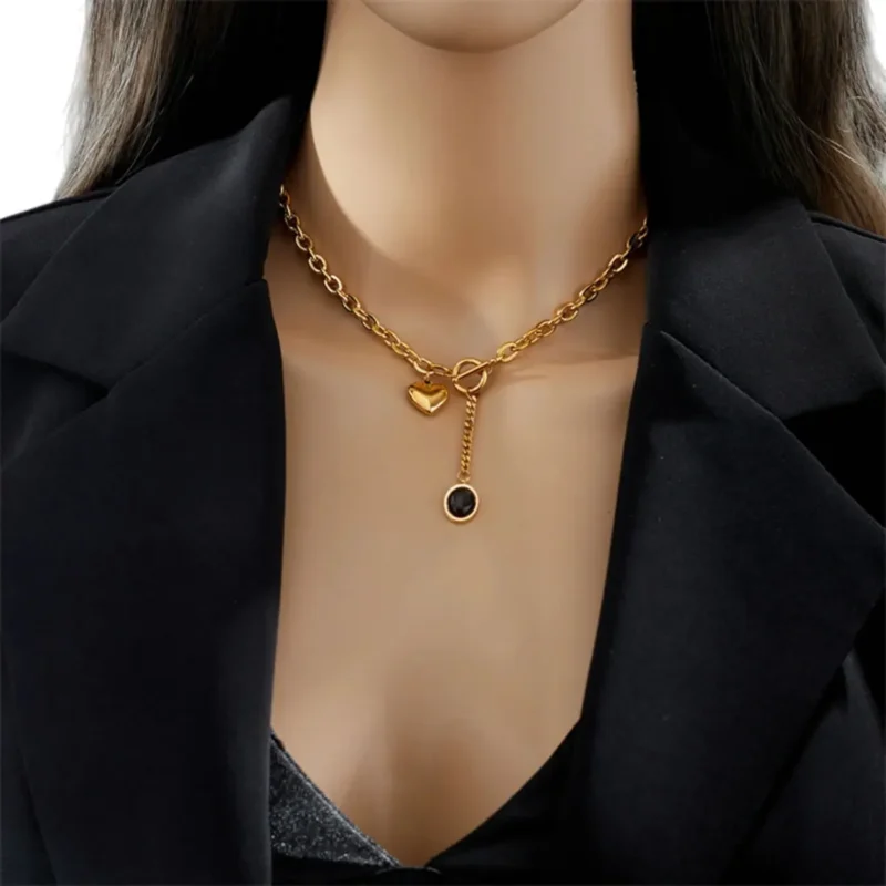 Collar De Acero Corazón Y Piedra